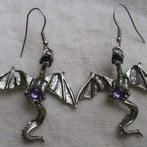 Pewter Flying Dragon Earrings Purple Sets